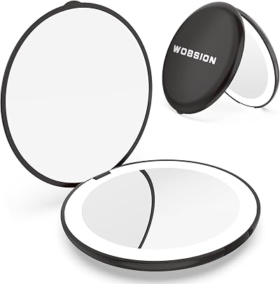 WOBSION Compact Mirror with Light 1X/10X Magnification LED Pocket Mirror Black