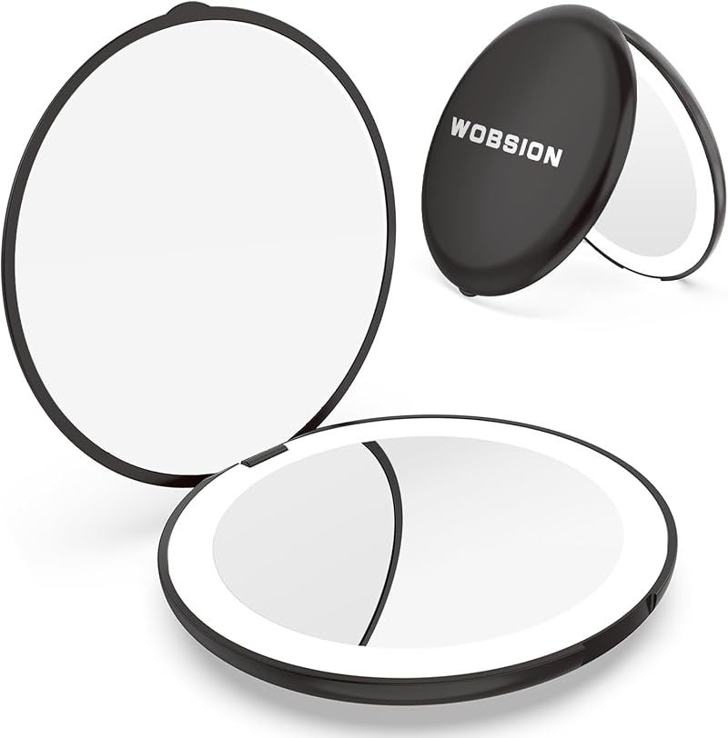 WOBSION Compact Mirror with Light 1X/10X Magnification LED Pocket Mirror Black