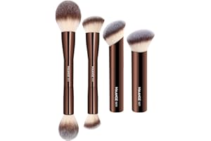 MAANGE 4 PCS Foundation Makeup Brush Set Double-ended Kabuki Contour Brush for Liquid Powder Concealer Cream Cosmetics Blending Blush Face Makeup Tools Kit (Coffee)