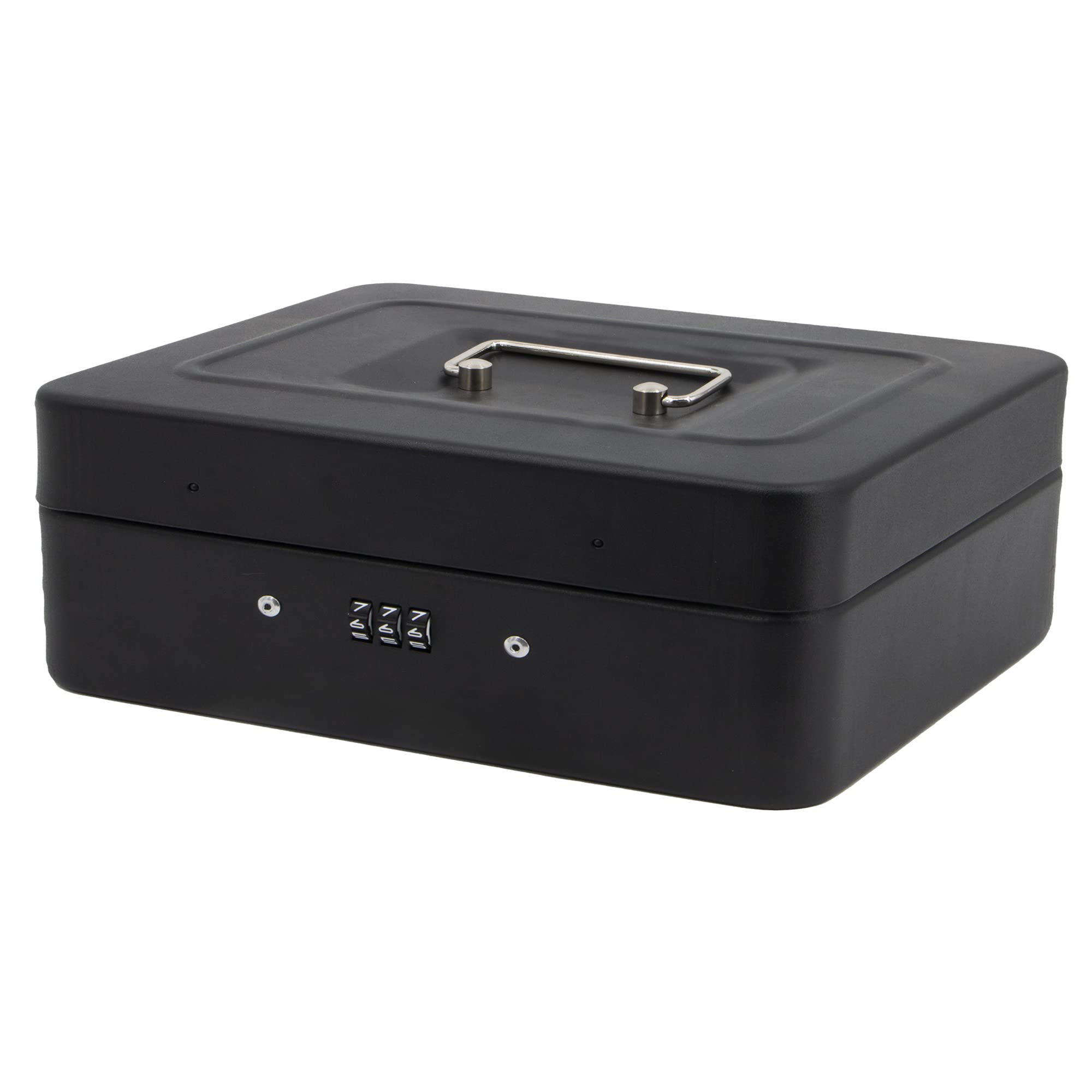 Time to Sparkle 10 inch Small Security Lock Box with Coin Tray Metal Material with Stainless Steel Handle 25 * 20 * 8.5cm Matt Black