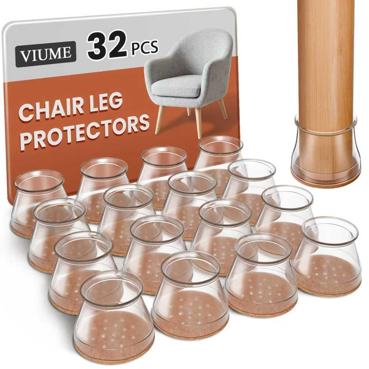 Photo 1 of 32 Pcs VIUME Chair Leg Floor Protectors for Hardwood Floors Silicone Covers to Protect Wood Tile Floors Scratches Felt Pads Furniture Leg Caps Reduce Noise (Fit:1.3"-2")