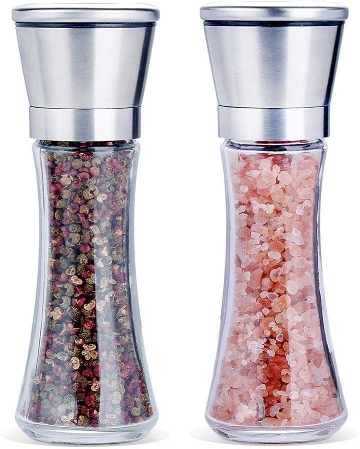 Salt and Pepper Grinder Set of 2 - Refillable Salt and Pepper Shakers Salt and Pepper Mill with Adjustable Coarseness, Brushed Stainless Steel Salt & Pepper Mills for Sea Salt, Black Peppercorn