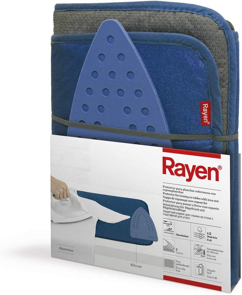 Rayen | Ironing protector on table with plate rest | Anti-slip base | Minimum folded space | Ideal for travel | Measurements: 90 x 55 cm