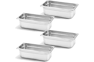 FSUON FUSON 4 Pack 1/3 Size 4 Inch Deep Anti Jam Steam Table Pan, NSF, Commercial 18/8 Stainless Steam Pan, Restaurant, Hotel