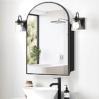 Black Arched Medicine Cabinet with Mirror, 20 x 32 Inch Mirror Cabinet for Bathroom, Aluminum Framed Mirror Medicine Cabinet 