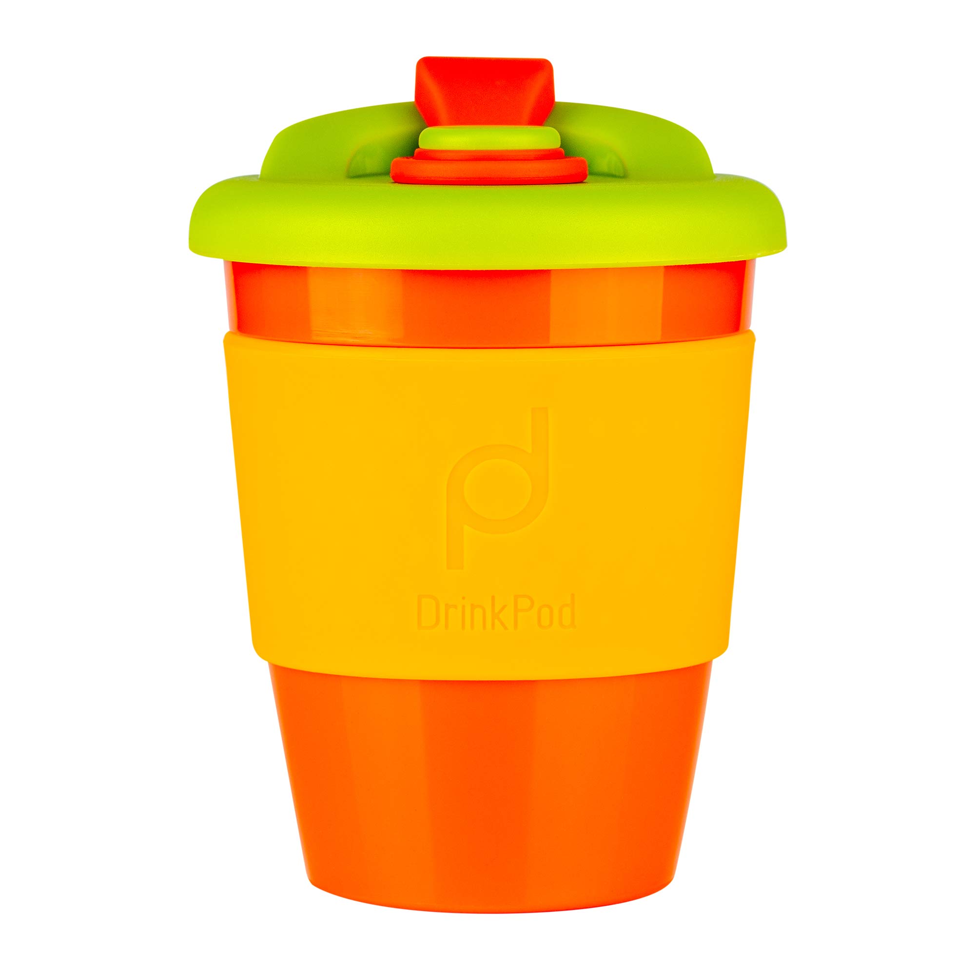 Drink Pod Pioneer 12oz/340 ml Reusable Coffee Cup/Travel Mug with Rotating Rubber Lip BPA Free PLA Plastic – Autumn/Orange RPC-340/O