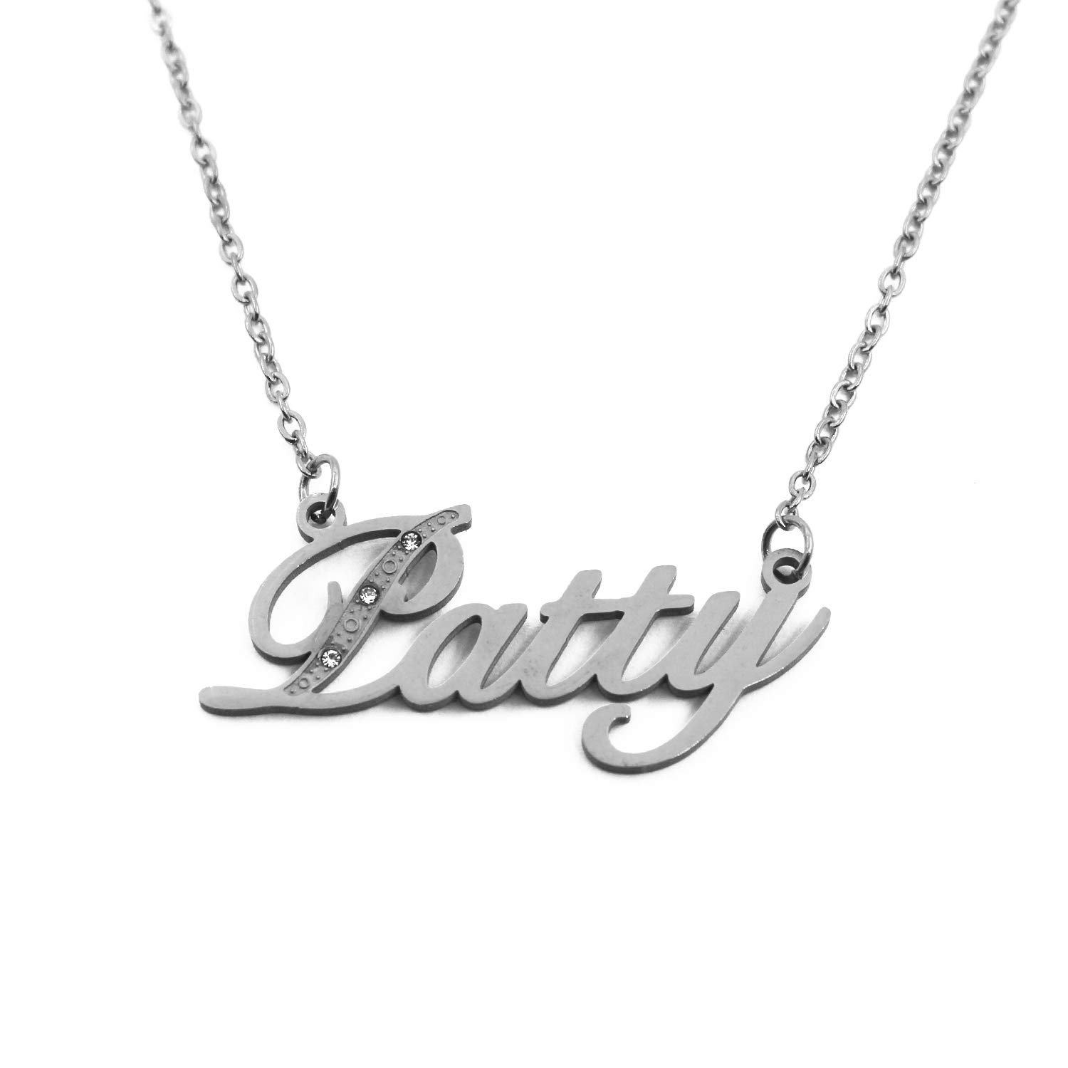 Patty Name Necklace Personalised Italic Silver Tone, Custom Dainty Name Pendants, Jewellery for Ladies, Girlfriend, Mother, Sister, Friends