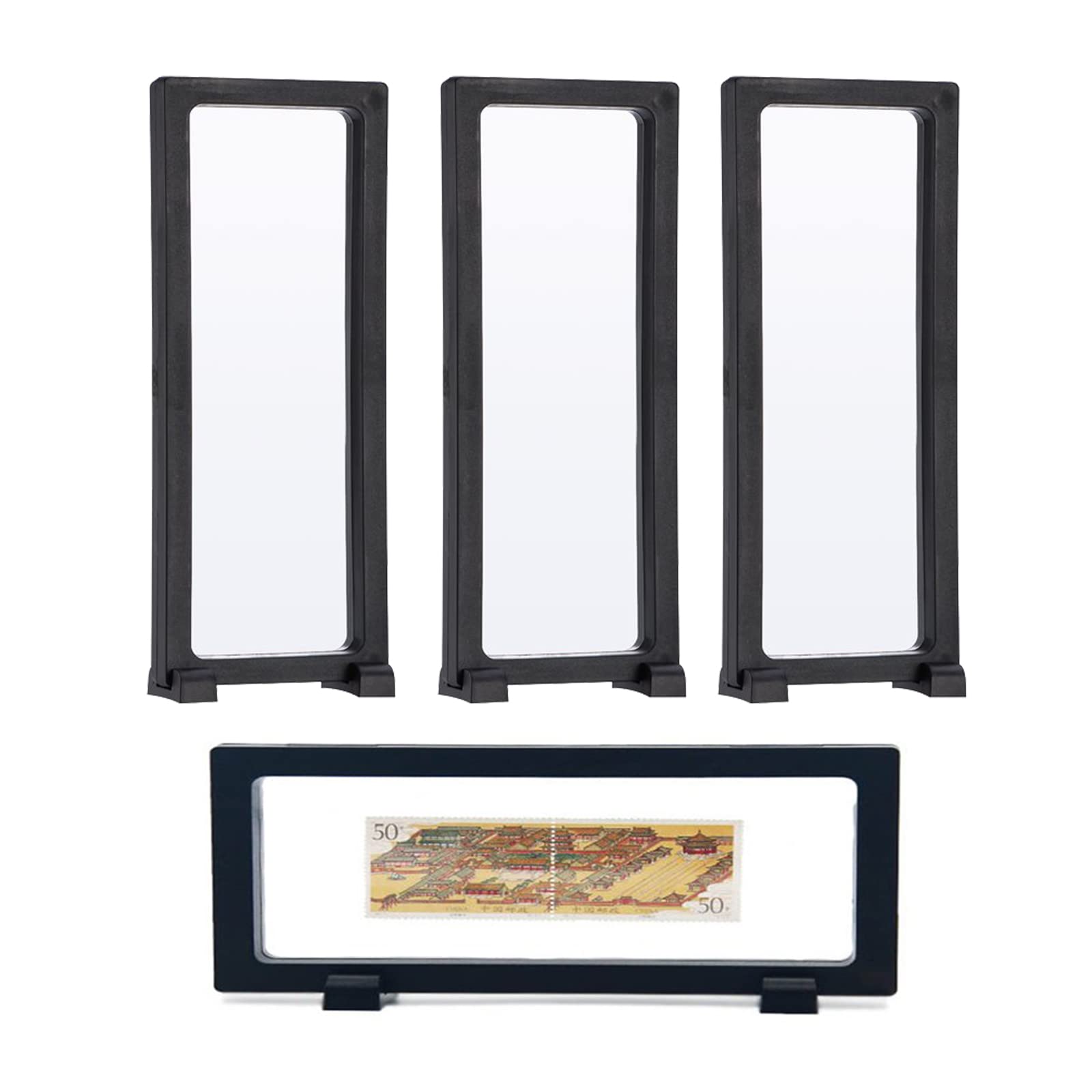 Bleiou 4 Pcs 3D Floating Frame Rectangle Coin Display Case for Challenge Coins, Medallion, Jewelry, Stamps, Chip, Pin, Nail Art (9"x3.54") (Black)