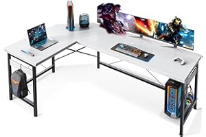 Coleshome 66" L Shaped Gaming Desk, L Shaped Desk, Computer Desk, Gaming Desk, Writing Desk, Home Office Desk, White