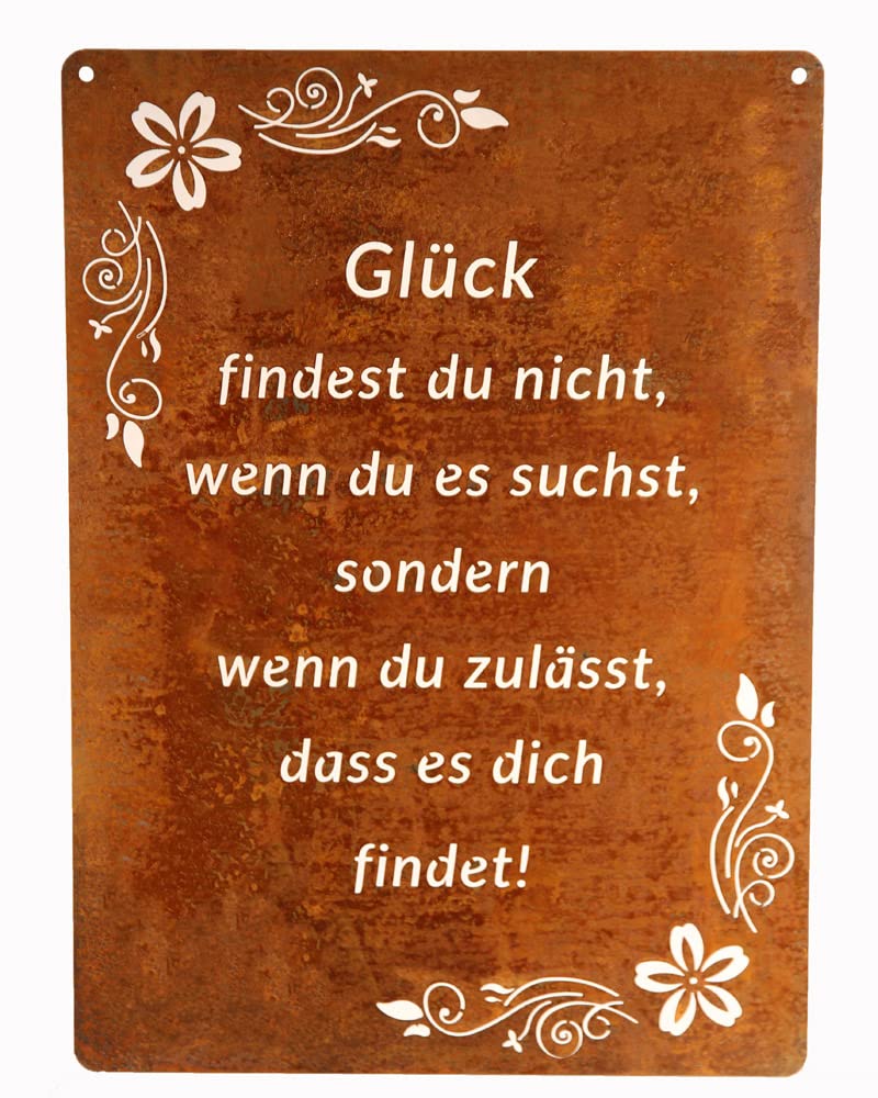Bornhöft Sign Saying Board Rusty Garden Sign Patina Rust for Hanging Garden Decoration 29 x 21 cm "Es ist Keine Villa (Glück findest)
