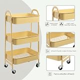 DOEWORKS Storage Trolley on Wheels 3-Tier Metal Cart 70cm Khaki Yellow view 5
