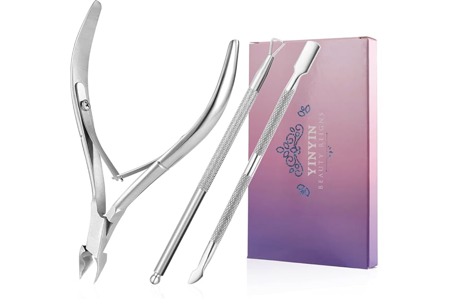 YINYIN Cuticle Trimmer with Cuticle Pusher and Cutter, Professional Stainless Steel Nippers, Cutter Clippers, Cuticle Remover, Pedicure Manicure Tools for Fingernails and Toenails, Sliver