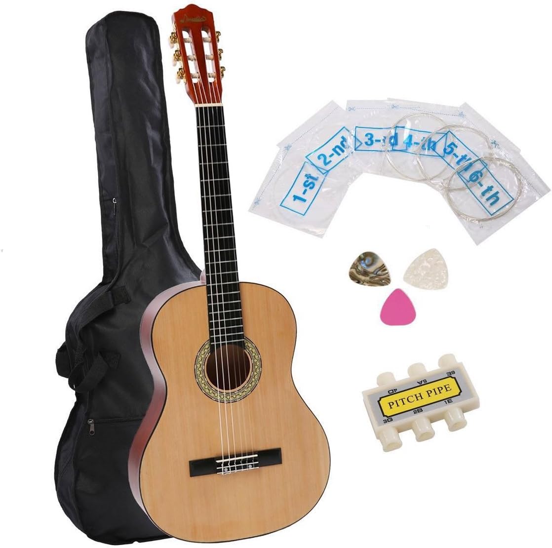 Classical Guitar Music 38 Inch Guitar Starter Kit Beginner Package-Gloss Natural