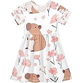 Bolaz Cheetah Leopard Girls Dress Short Sleeve Dress Casual Dresses 2-8Y