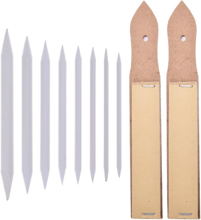 Aliyaduo 8 Pieces Blending Stumps and Tortillions Set with 2 Pieces Sandpaper Pencil Sharpener for Student Sketch Drawing By DINGJIN