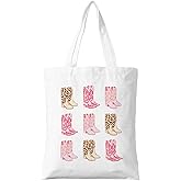 ZYQFN Trendy Western Cowboy Boots Canvas Tote Bag – Preppy College Style Cowgirl Tote for Women – Cute Cowboy Boot Lover Gift – Reusable Shopping Bag for Work & Travel. (118)