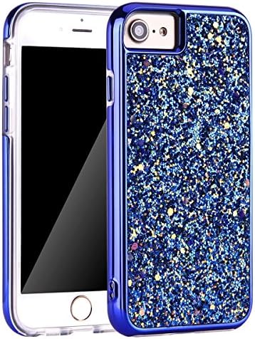 iPhone 7 Case, [iPhone 7 Screen Protector] Bling Sparkly Glitter Shockproof Dual Layer Design [Hard PC Back, Soft TPU Inner] Protective Cover with Lanyard for iPhone 7/6S/6 4.7 Inch (Blue)