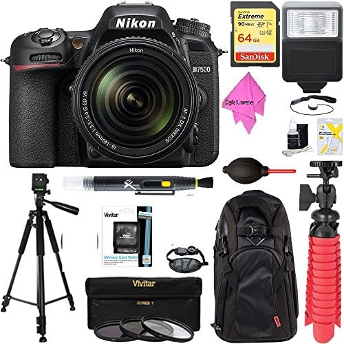 Nikon D7500 20.9MP DX-Format Digital SLR Camera + AF-S 18-140mm ED VR Lens + 64GB Deluxe Accessory Bundle