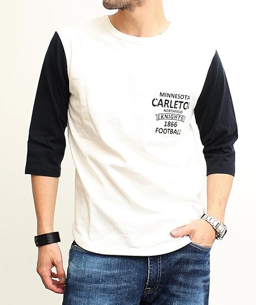 Amazon 7分袖 Tシャツ メンズ レイトストリック Late Stlick プリント ポケット付き 厚手 裾ラウンド 96 Blh4577rd オフホワイト ネイビー 38 M サイズ Tシャツ カットソー 通販