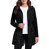 Qyuagle Women Waterproof Raincoat Lightweight Packable Active Outdoor Long Hooded Rain Jacket