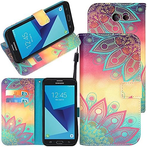 For Samsung Galaxy J7 V / J7 2017 / J7 Perx / J7 Sky Pro / Galaxy Halo Case, CimdaUS PU Leather Wallet Flip Folio [Kickstand] Case Cover with Card Slot &amp; Wrist Strap for Galaxy J7V (A-01)