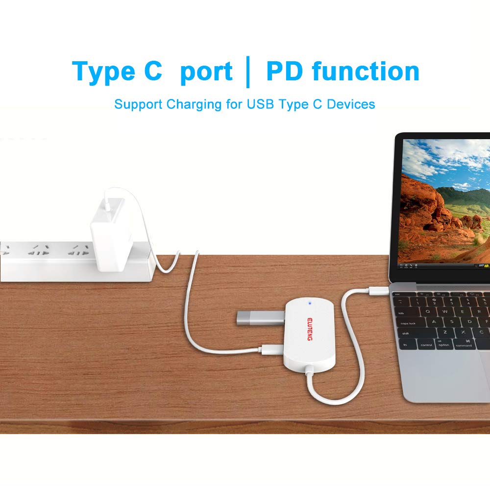 ELUTENG USB C Hub, USB C Adapter with 3 USB 3.0 Port, 1 Type C PD Charge USB Port Expander Slim 5Gbps Thunderbolt Hubs Compatible for Laptop/Tablet/U Disk