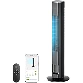 MORENTO 43'' Smart Tower Fan for Bedroom, 90&deg;oscillating, 12H Timer, Black | 4 Modes 4 Speeds, 25ft/s Velocity, 28dB Quiet Standing Fan, APP/Voice/Remote Control, Cooling Fan for Home, Office, Room