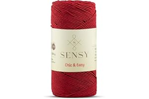 S SENSY Sensy Premium Chic & Easy 1.5mm 218 Yards 50% Cotton 50% Polyester Rope Crochet Bag Cord Crochet Thread (Red)