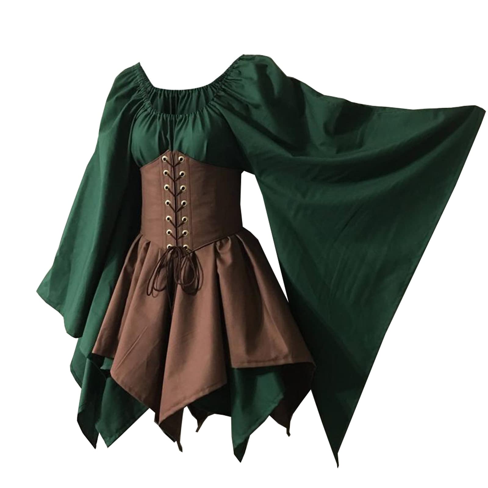 Bichingda Womens Traditional Irish Dress Renaissance Medieval Costume Flare Sleeve Corset Halloween Victorian Short Dress