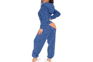 Women's Fleece Onesie with Butt Flap Cute One Piece Pajamas Adult Fluffy Jumpsuit Sleepwear Fleece Winter Rompers