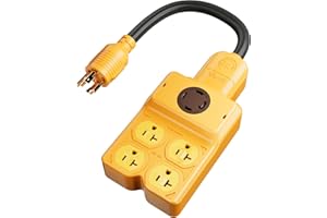 MECMO NEMA L14-30P to Four 5-20R/5-15R & L14-30R Generator Adapter Extension Cord, 4 Prong Twist Locking 30 amp to 15/20/30 a