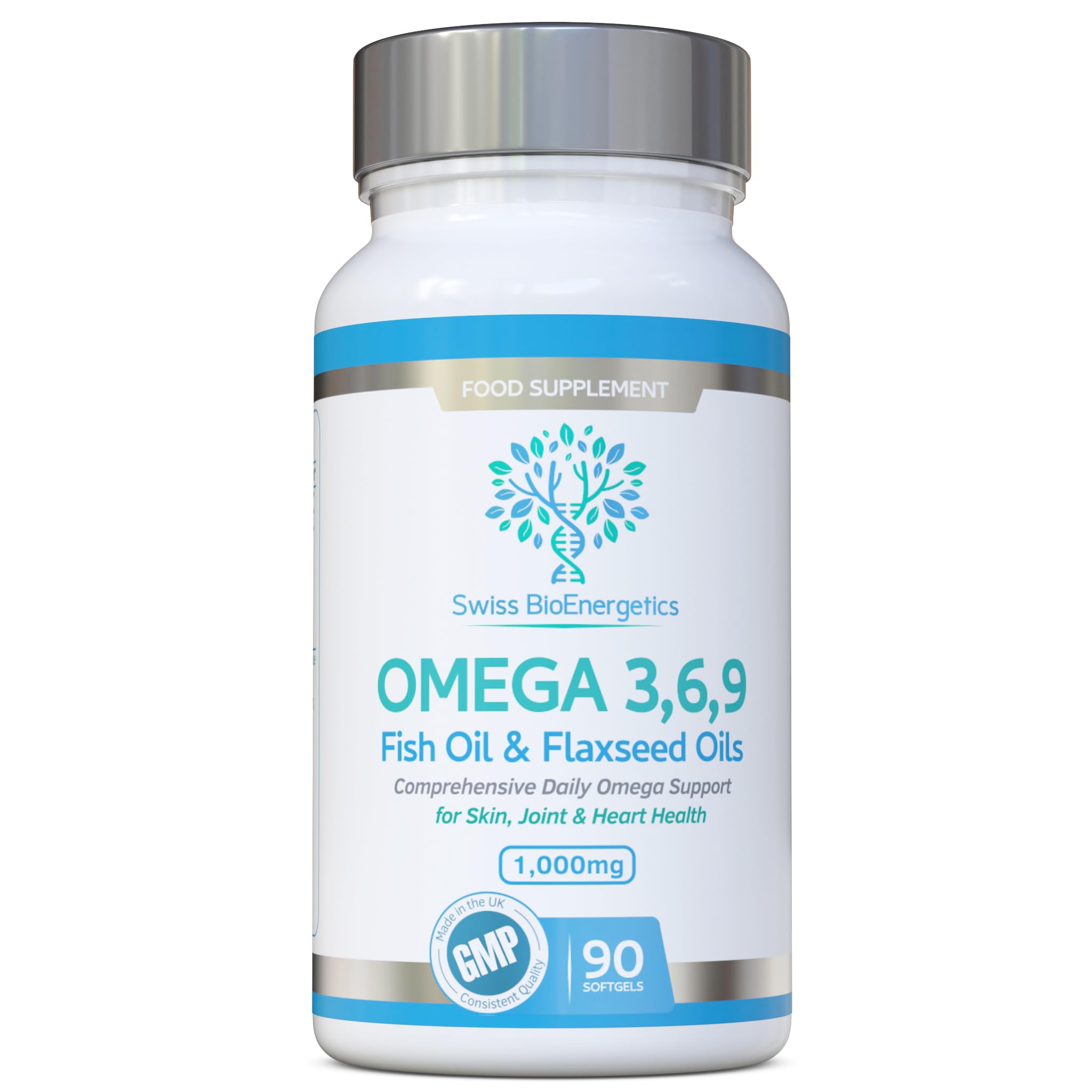 Omega Balanced 3, 6 & 9 Fish Oil 1000mg, 90 Capsules - High Strength EPA & DHA Formula derived from Fish & Flaxseed Oil with Added Vitamin E in Easy to Swallow Soft Gel Capsules