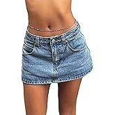 Xineicy Jean Skorts for Woman Sexy Mini Jean Skirt Stretchy Mid Waist Y2k Denim Skirts with Shorts Country Concert Outfits