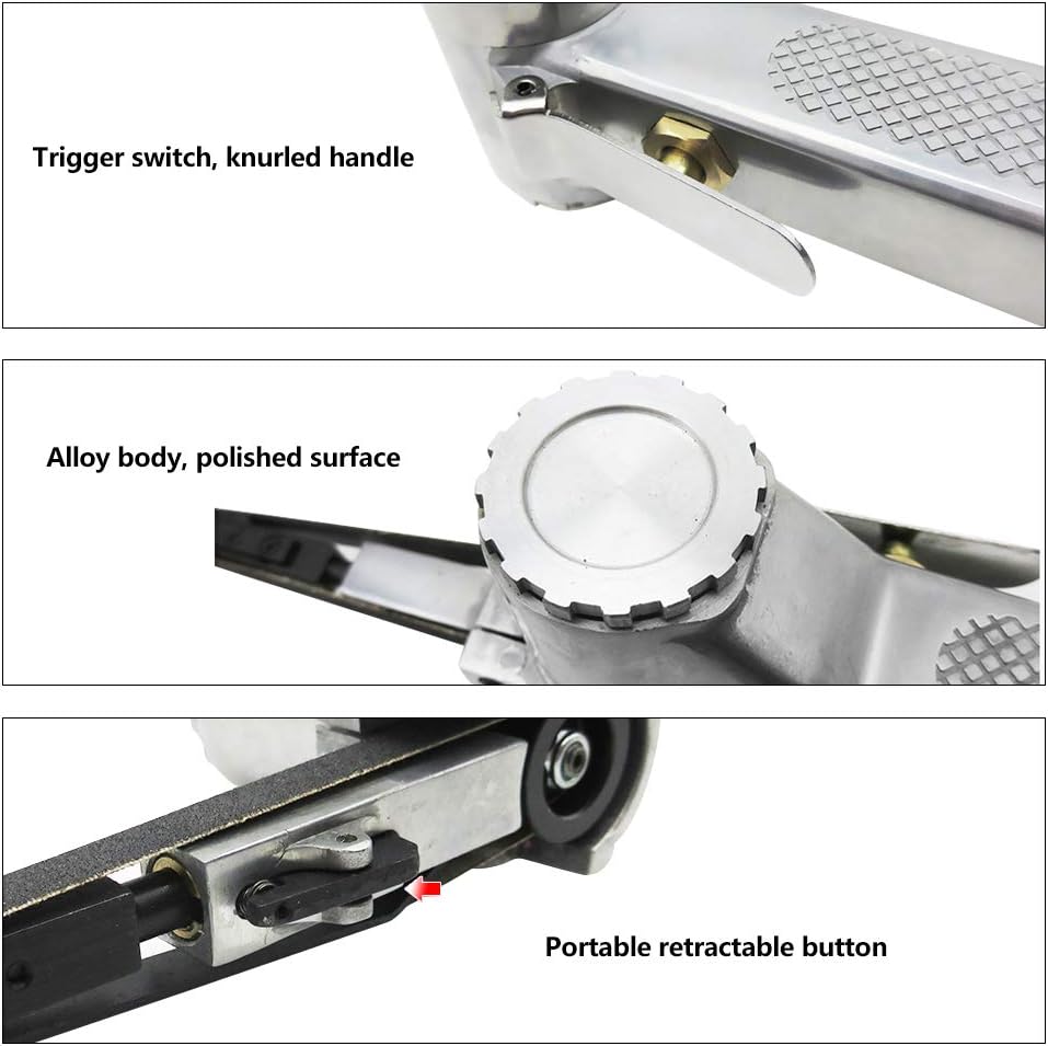 Mini Air Belt Sander, ZFE 3/8 Inch Air Belt Sander with 5 Pcs Belts(3/8 x 13 inch), 10 mm Mini Air Belt Grinder For Plastic, Aluminium, Iron, Steel and Metal Polishing - - 