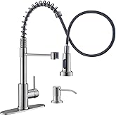 GIMILI Kitchen Faucet with Soap Dispenser, Commercial Single Handle Spring Brushed Nickel Pull Out Kitchen Sink Faucets with Pull Down Sprayer