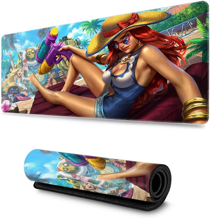LOL Large Gaming Mouse Pad Desk Pad Stitched Edges Anti Slip Rubber Base for League Legends-15.8X29.5X0.2 in (Pool Party)