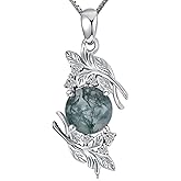 Plesitep Natural Moss Agate Necklace S925 Sterling Silver Round-cut Green Moss Agate Necklace Natural Agate Gemstone Jewelry for Women Mom Wife Family