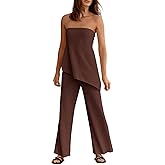 Tankaneo Womens 2 Piece Outfits Asymmetrical Tube Top Wide Leg Pants Knit Vacation Travel 2025 Matching Lounge Sets