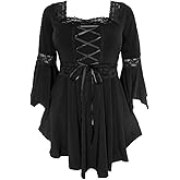 Dare to Wear Renaissance Corset Top: Victorian Gothic Boho Women's Peasant Festival Fair Cosplay Lace Blouse