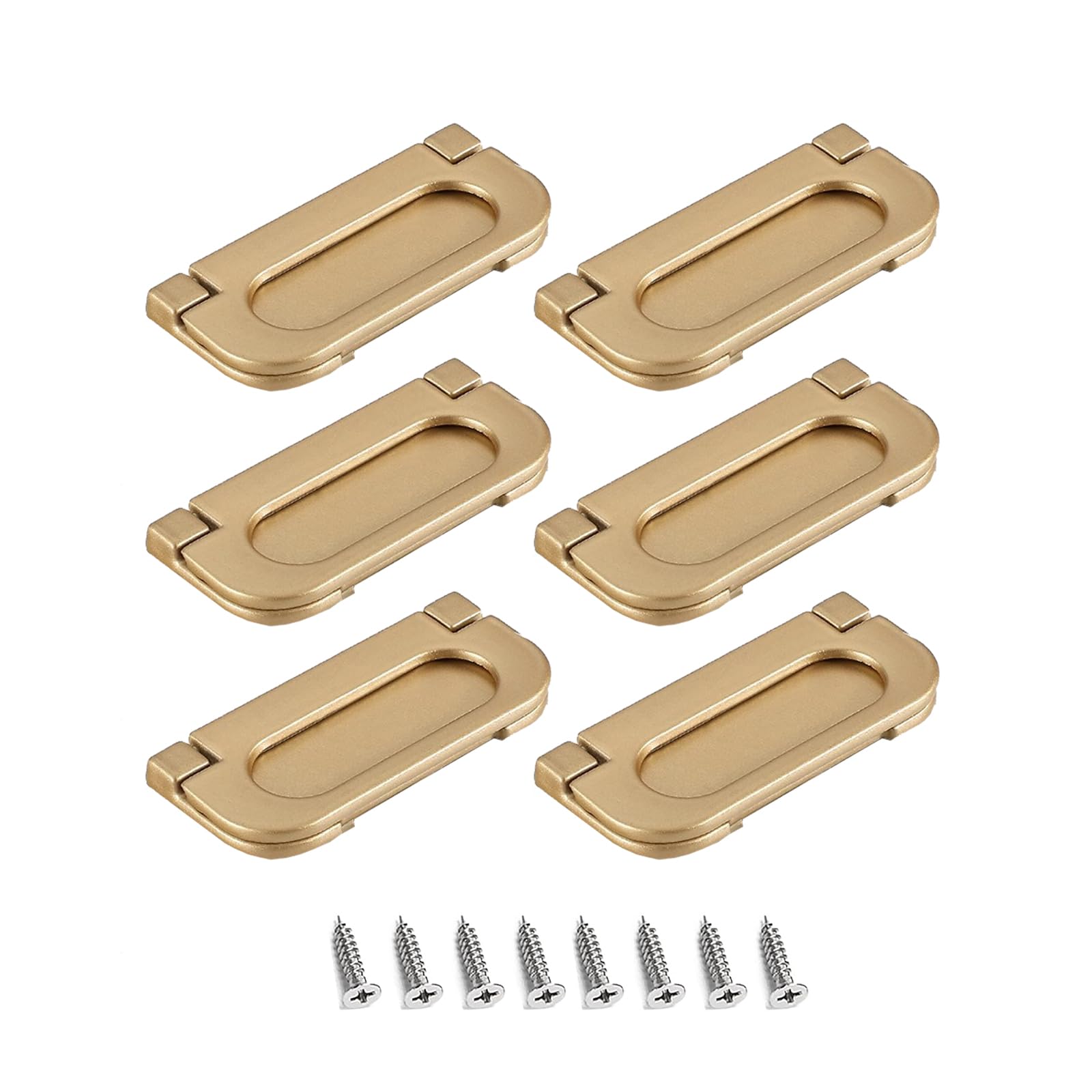 Catekro 6Pcs Flush Ring Pull, Aluminum Alloy Cabinet Drawer Pull Handle, Pull Handle Invisible Door Knob for Cupboard Drawer Cabinet Wardrobe Accessories, Includes Screws (Gold-6pcs)