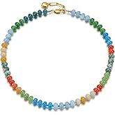 Jelowin Colorful Beaded Choker Necklace for Women, Handmade Gemstone Necklace with Natural Stone and 18K Gold Plated, Boho Beaded Necklaces for Women Beach Jewelry Gift