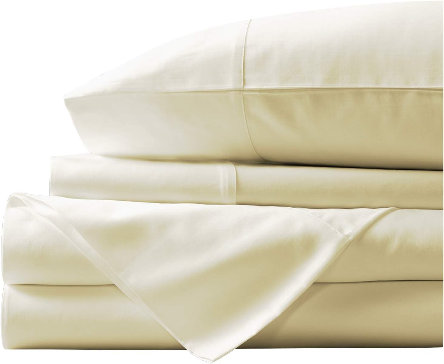New York Mercado Super Soft Made in USA Italian finish Premium Quality Bedding Sheet Set, 100% Organic cotton High Thread count single ply, long stapled with 21” Deep Pocket (King, Ivory)