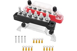 Seamaka 150A 12V-48V Bus Bar Marine Power Distribution Block with Cover with 6 x 1/4”Post,Battery Bus Bar (Pair,Red & Black),Automotive Busbars 12 Volt for Car Boat Solar Wiring