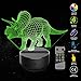 Night Light 3D Dinosaur Triceratops 3D Lamp Optical Illusion Nightlight Animals Bedside Lamp 7 Colors Changing LED Lamps with Remote Birthday Gifts for Girls Kids Baby Boys (Dinosaur Triceratops)
