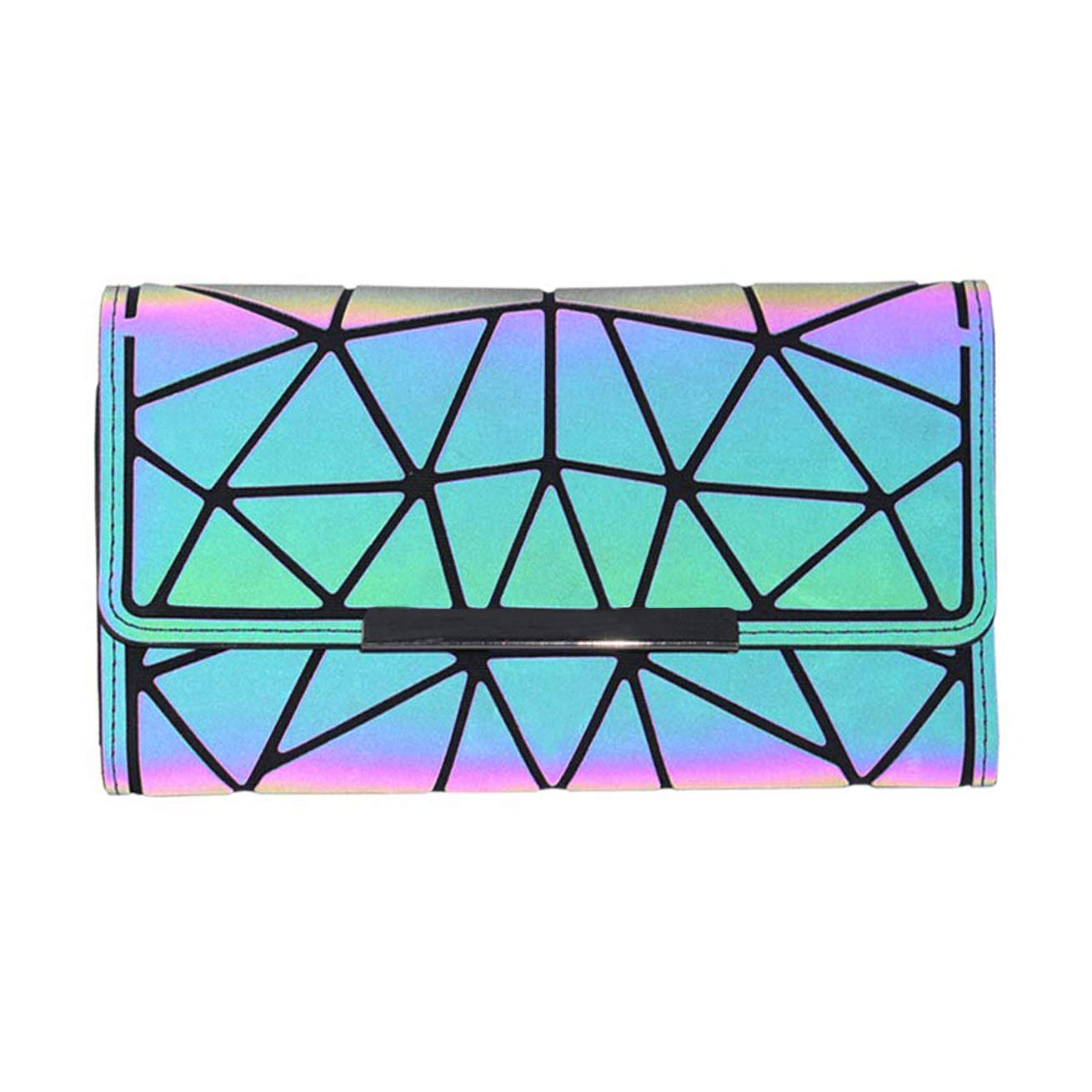 Geometric Long Wallet and Purse Fashion Luminous Trifold Lattice Purse Clutch for Women NO.2