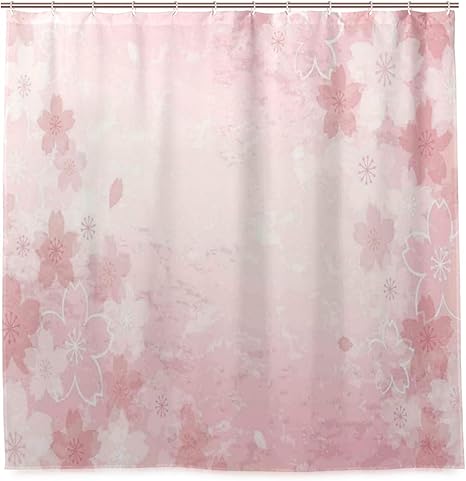 Amazon Ninehasa シャワーカーテン 防水 ポリエステル 風呂カーテン 浴室 おしゃれ かわいい ピンクの桜の花のアートプリント 取付簡単 浴室 間仕切り カーテンリング付属 シャワーカーテン ホーム キッチン オンライン通販