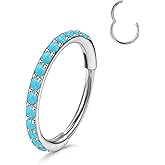 TupMi Titanium Nose Rings Hoops 20G Septum Clicker for Women Men Turquoise Hinged Segment Cartilage Lip Helix Septum Ring Nose Piercing Jewelry 6/8/10mm