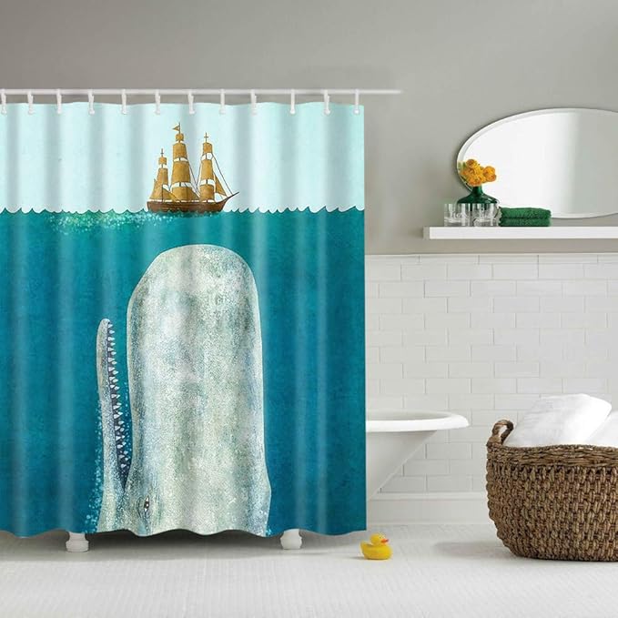Cortina De Baño,Cortina De Ducha A Prueba De Agua Shark Sailboat Marine