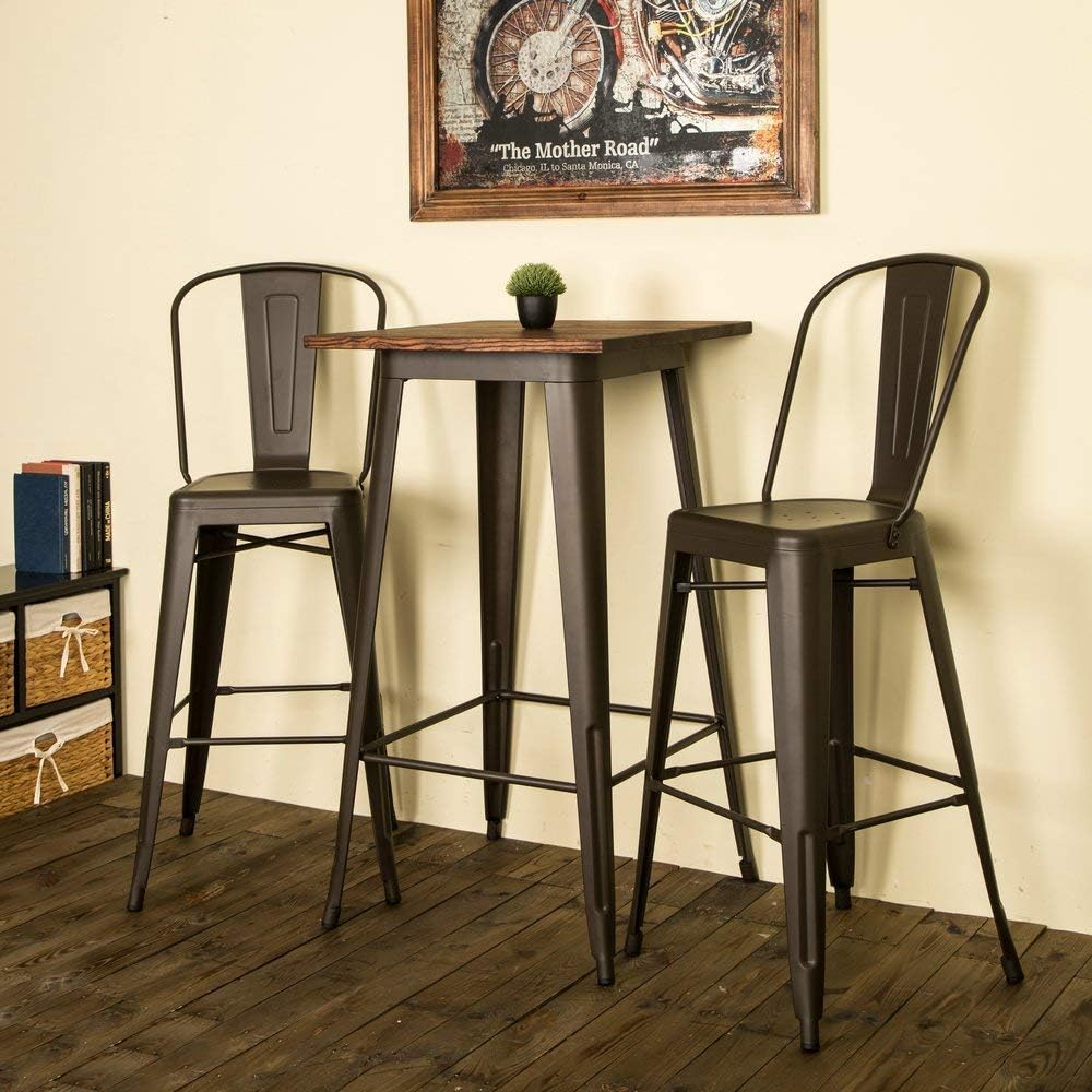 Glitzhome Modern Style Square High Heavy-Duty Metal Bar Table with Wooden Top Sturdy Frame Bistro Pub Table: Kitchen & Dining