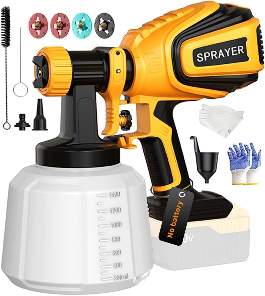 Photo 1 of Cordless Paint Sprayer for Dewalt 20V MAX Battery Electric Spray Paint Gun with High Capacity Container Easy to Clean for House Painting Yellow(Not Include Battery)